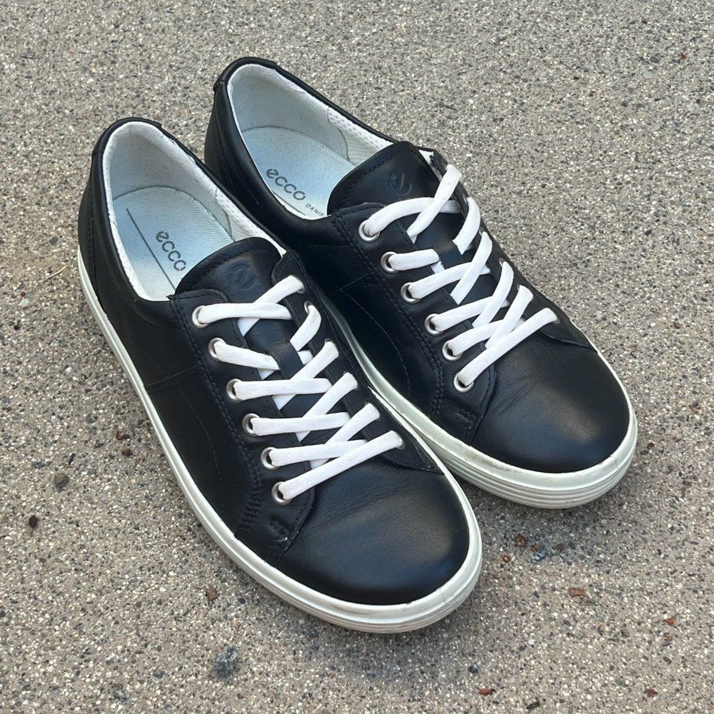 Ecco Soft Black Leather Casual Lace Up Sneakers 9